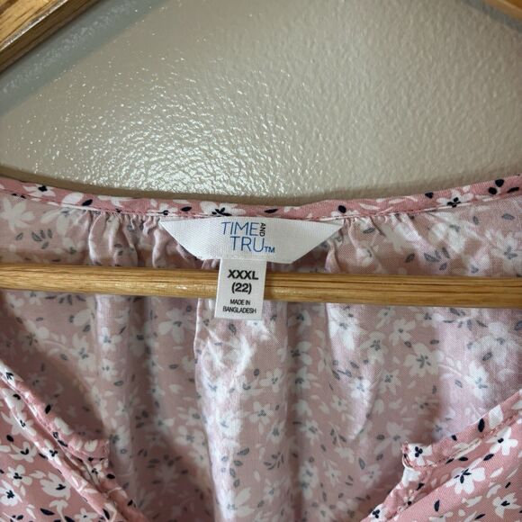 Time And Tru Pink Floral Peasant Top Long Sleeve Blouse Womens Sz XXXL - Picture 4 of 8